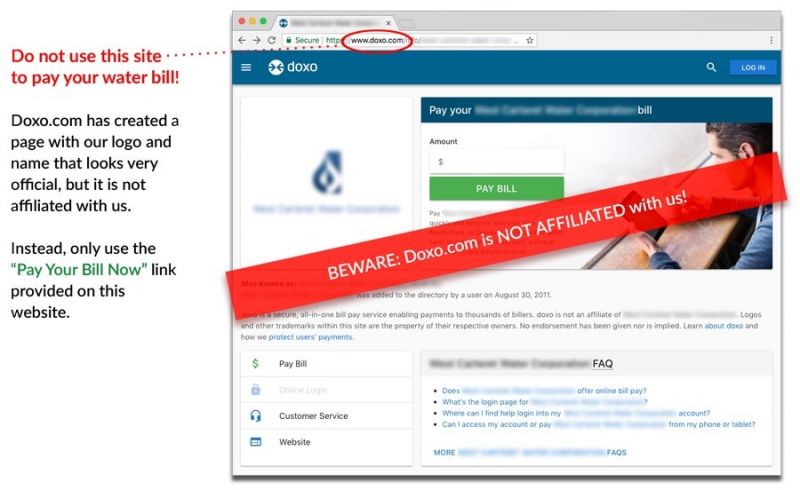 Do Not Use DOXO to Pay Your Riverside SUD Bill